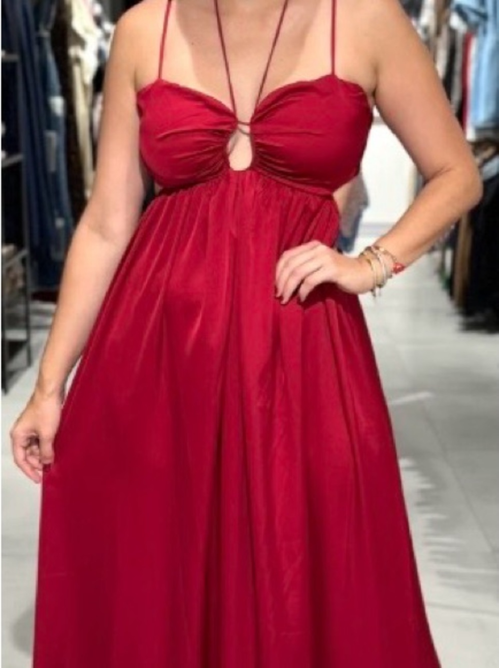 Red Maxi Dress with Keyhole Front - Women